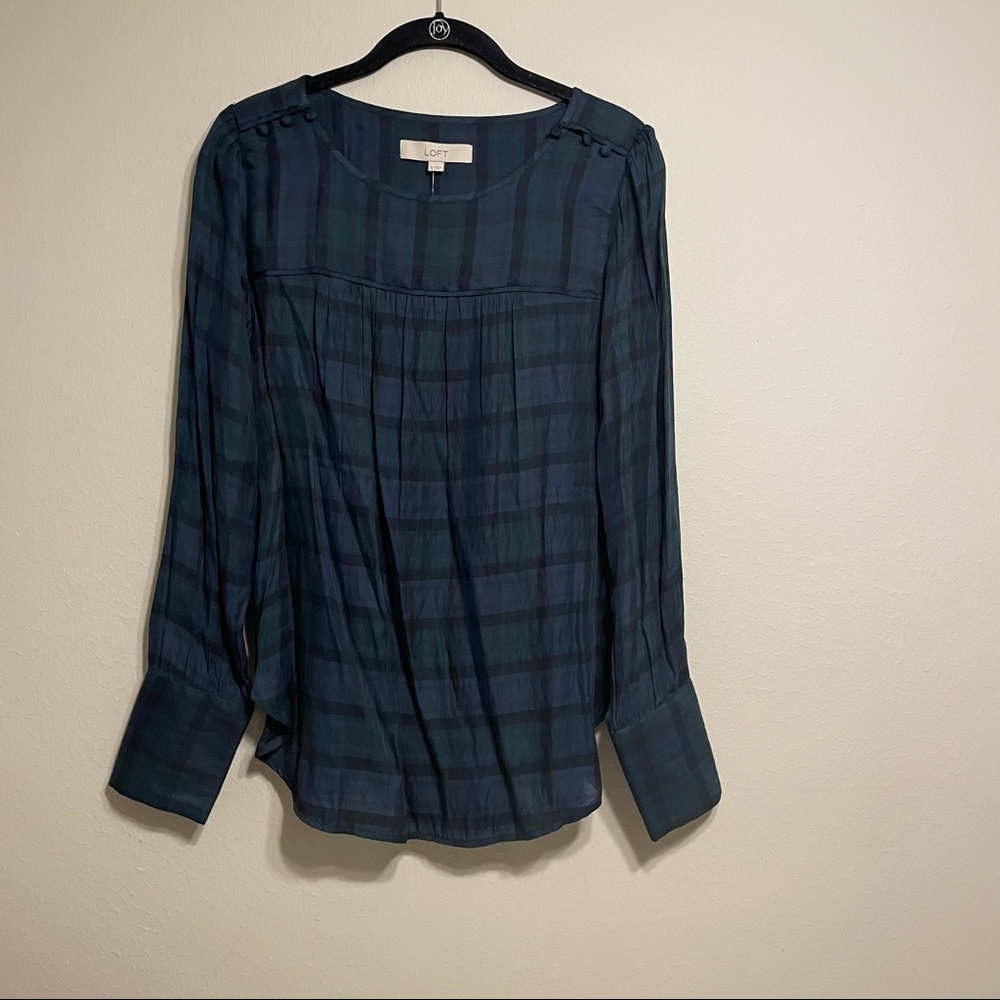 Loft‎ Womens Blue and Green Plaid Blouse size S